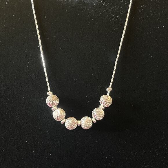 Italy Sterling Silver 925 Round Textured Beads Pendant Chain Necklace 16" Tested - Picture 2 of 6